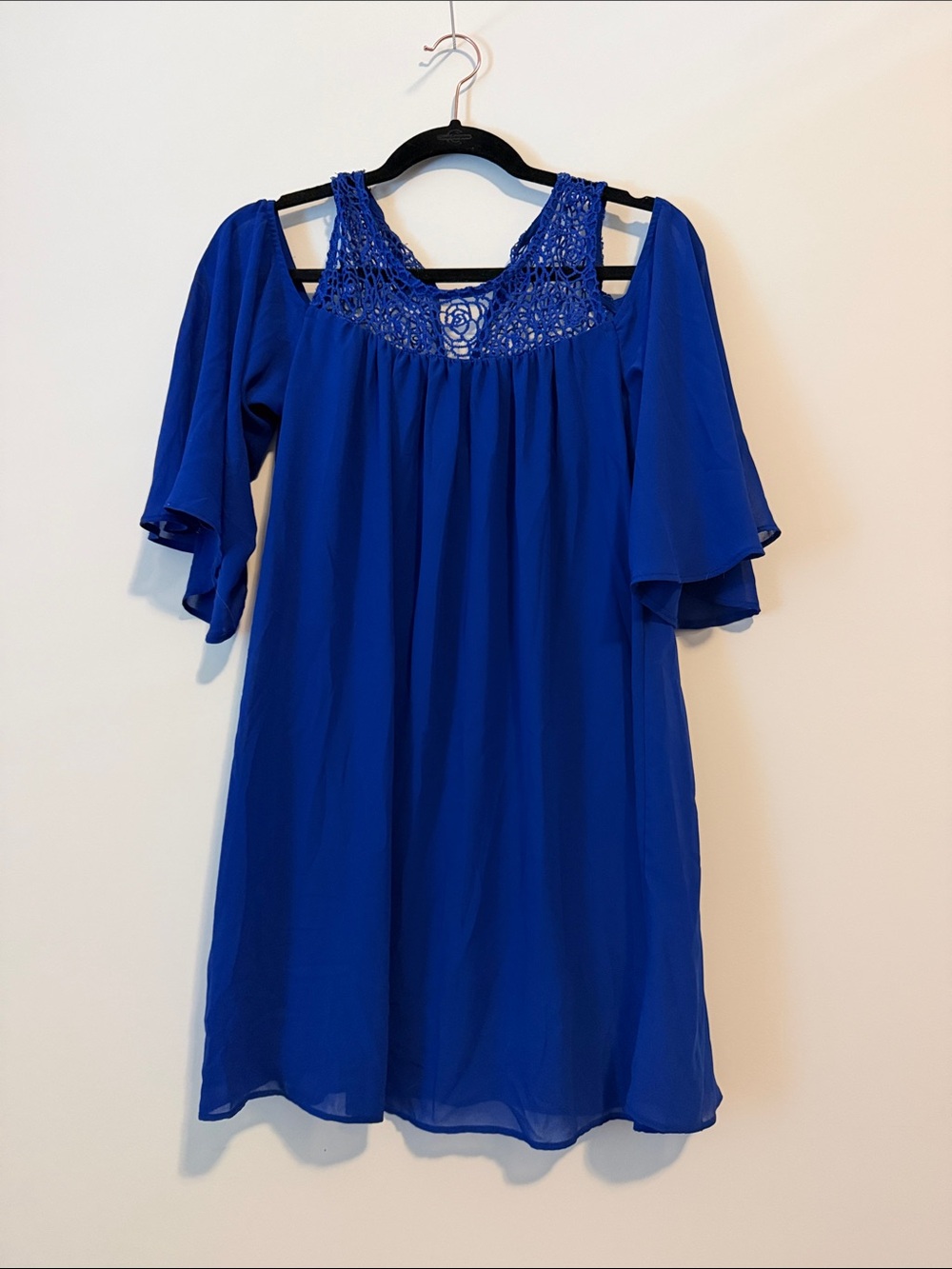 Heart Soul Royal Blue Crochet Yoke Mini Dress